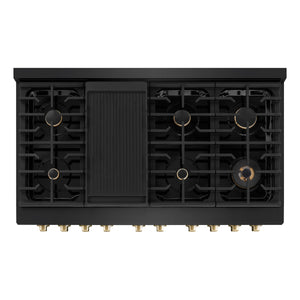 ZLINE - Autograph Edition 48 in. 6.7 cu. ft. Paramount Double Oven Dual Fuel Range with 8 Burner Gas Cooktop in Black Stainless Steel and Polished Gold Accents