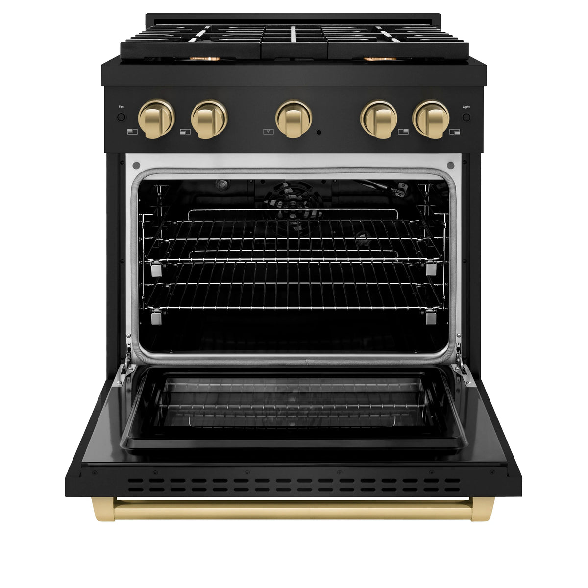 ZLINE - Autograph Edition 30 in. 4.2 cu. ft. Paramount Gas Range with 4 Burner Cooktop and Convection Gas Oven in Black Stainless Steel and Champagne Bronze Accents