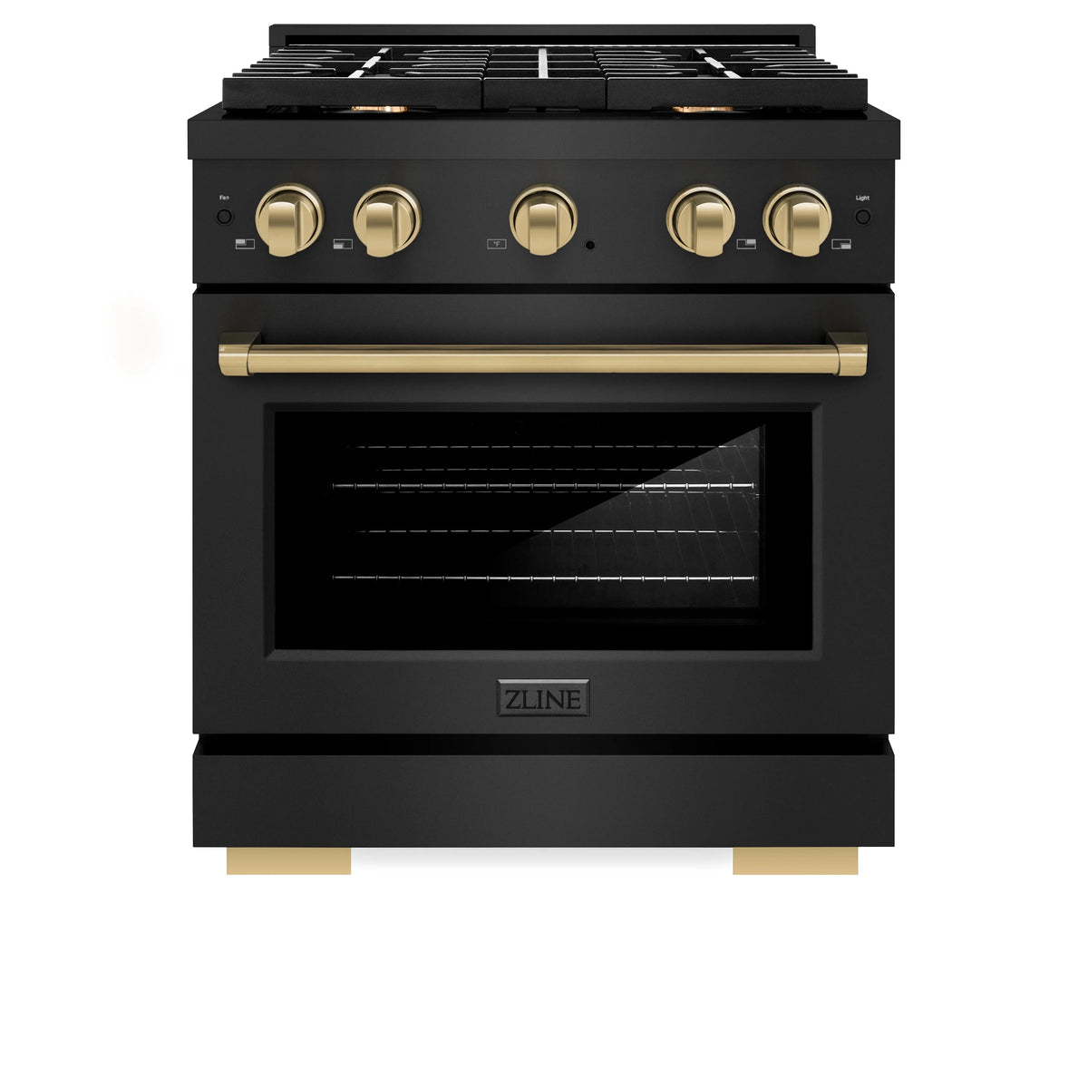 ZLINE - Autograph Edition 30 in. 4.2 cu. ft. Paramount Gas Range with 4 Burner Cooktop and Convection Gas Oven in Black Stainless Steel and Champagne Bronze Accents