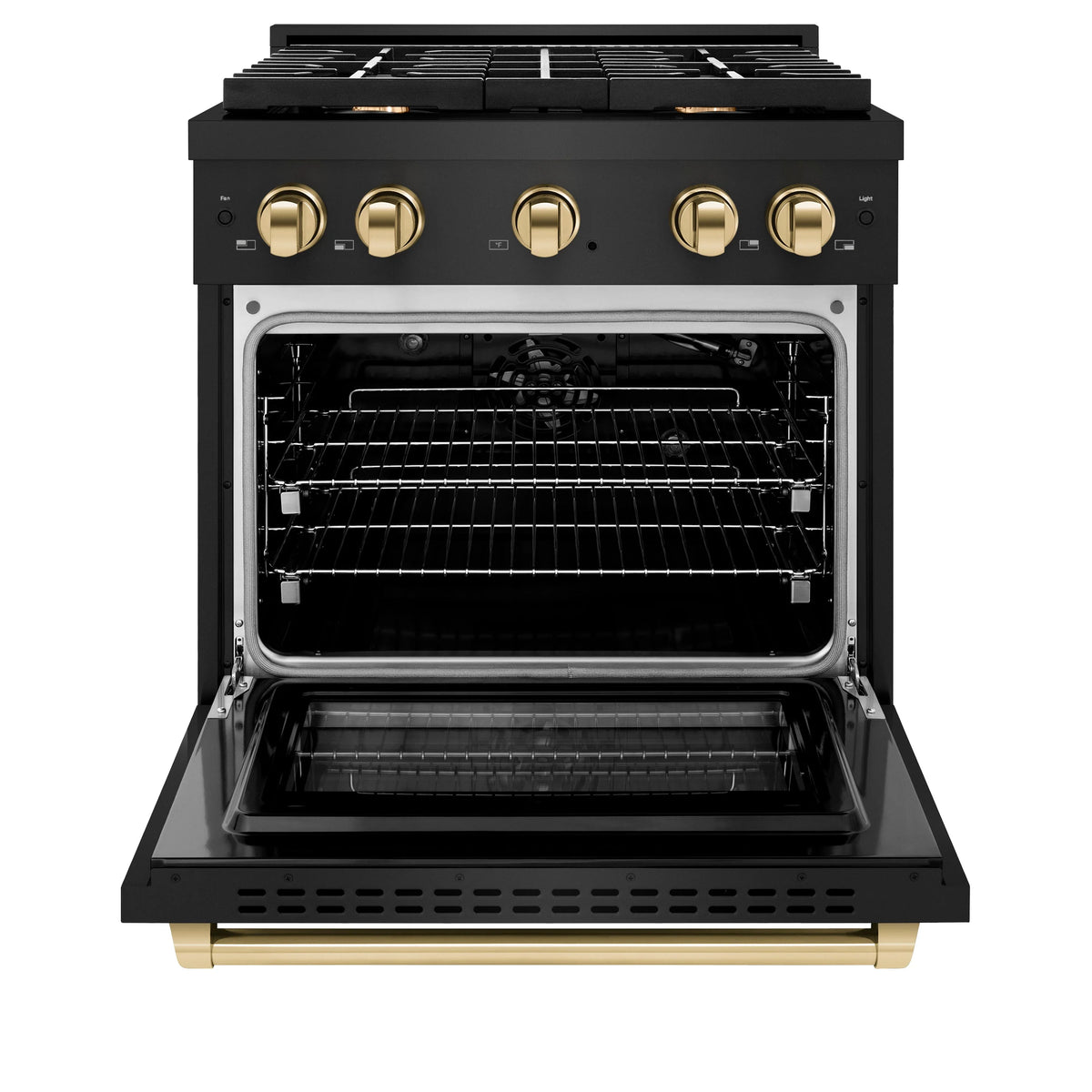 ZLINE - Autograph Edition 30 in. 4.2 cu. ft. Paramount Gas Range with 4 Burner Cooktop and Convection Gas Oven in Black Stainless Steel and Polished Gold Accents