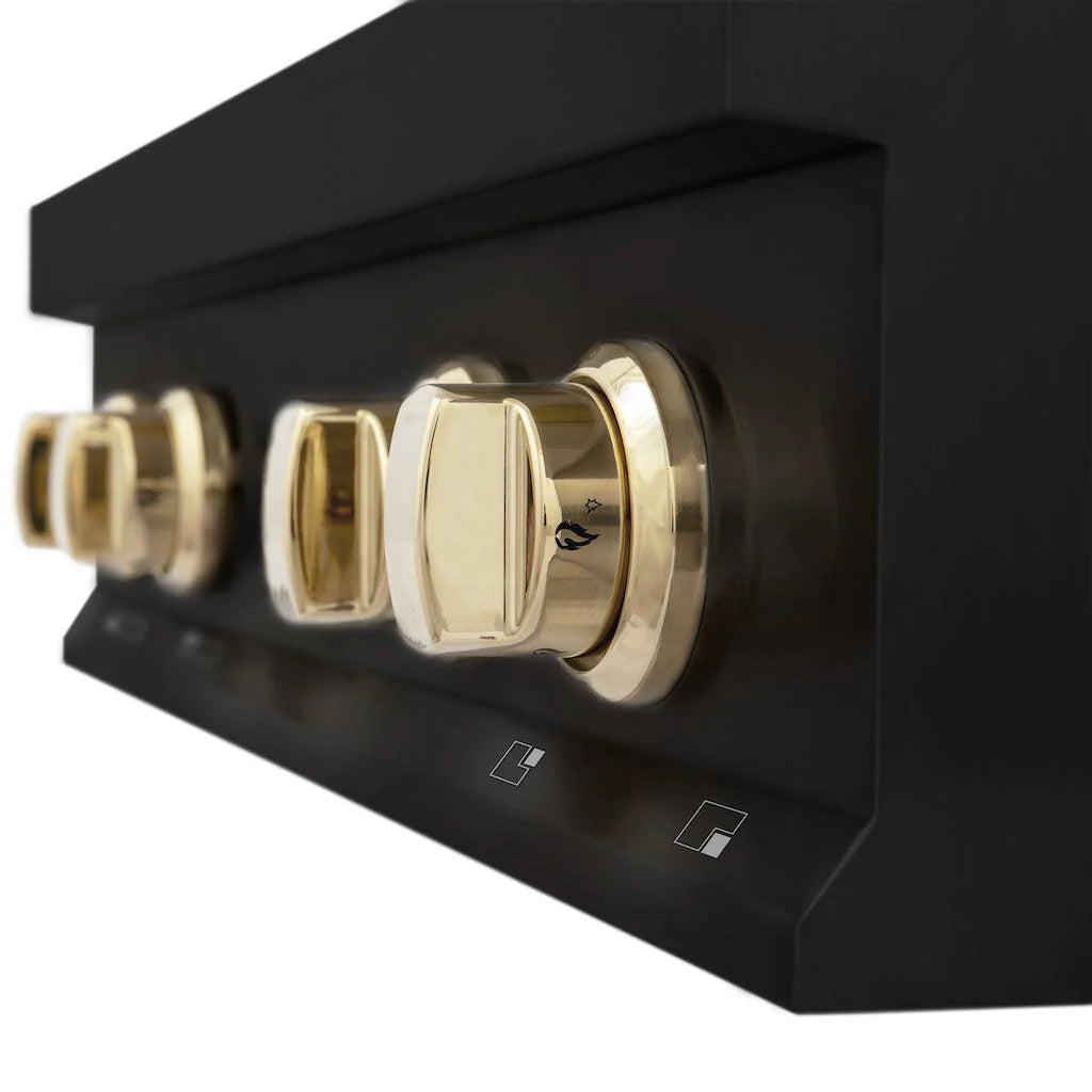 ZLINE - Autograph Edition 30 in. Legacy Gas Rangetop with 4 Burners and Porcelain Cooktop in Black Stainless Steel with Polished Gold Accents