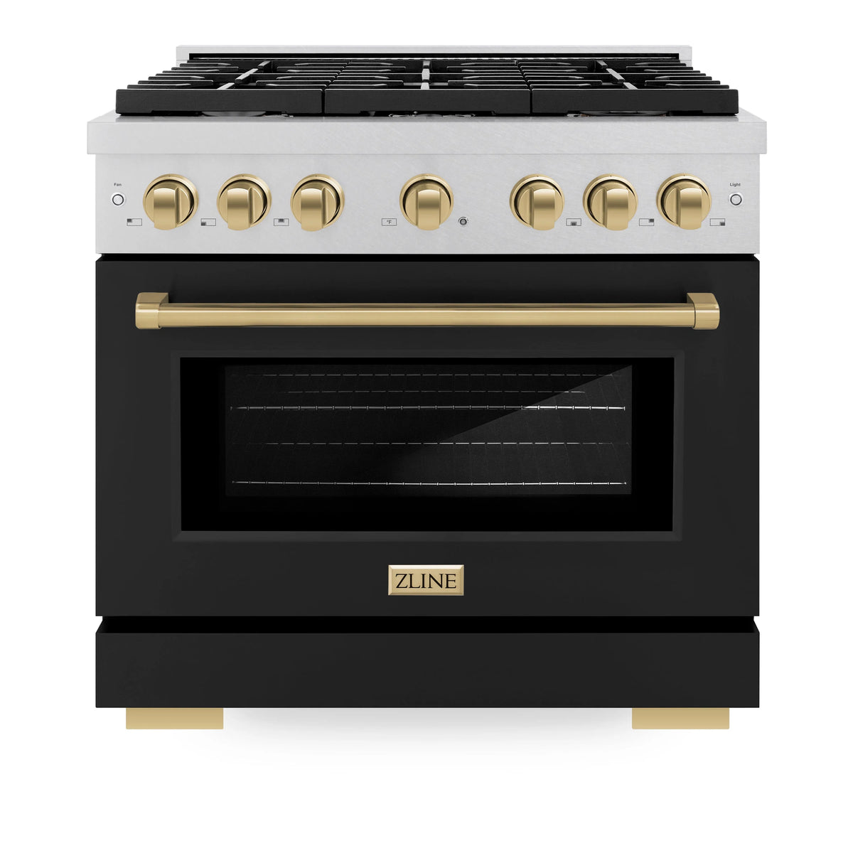 ZLINE - Autograph Edition 36 in. 5.2 cu. ft. Paramount Dual Fuel Range with 6 Burner Gas Cooktop and Electric Convection Oven in Satin Stainless Steel with Black Matte Door and Champagne Bronze Accents