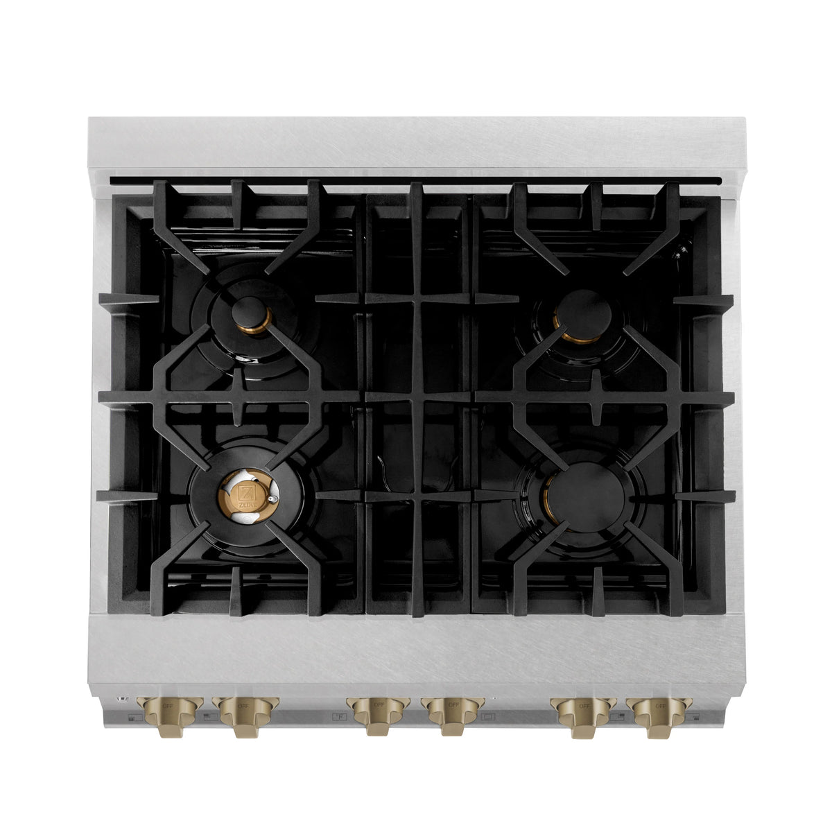 ZLINE - Autograph Edition 30 in. 4.0 cu. ft. Legacy Dual Fuel Range with 4 Burner Gas Cooktop and Electric Convection Oven in Satin Stainless Steel and Champagne Bronze Accents