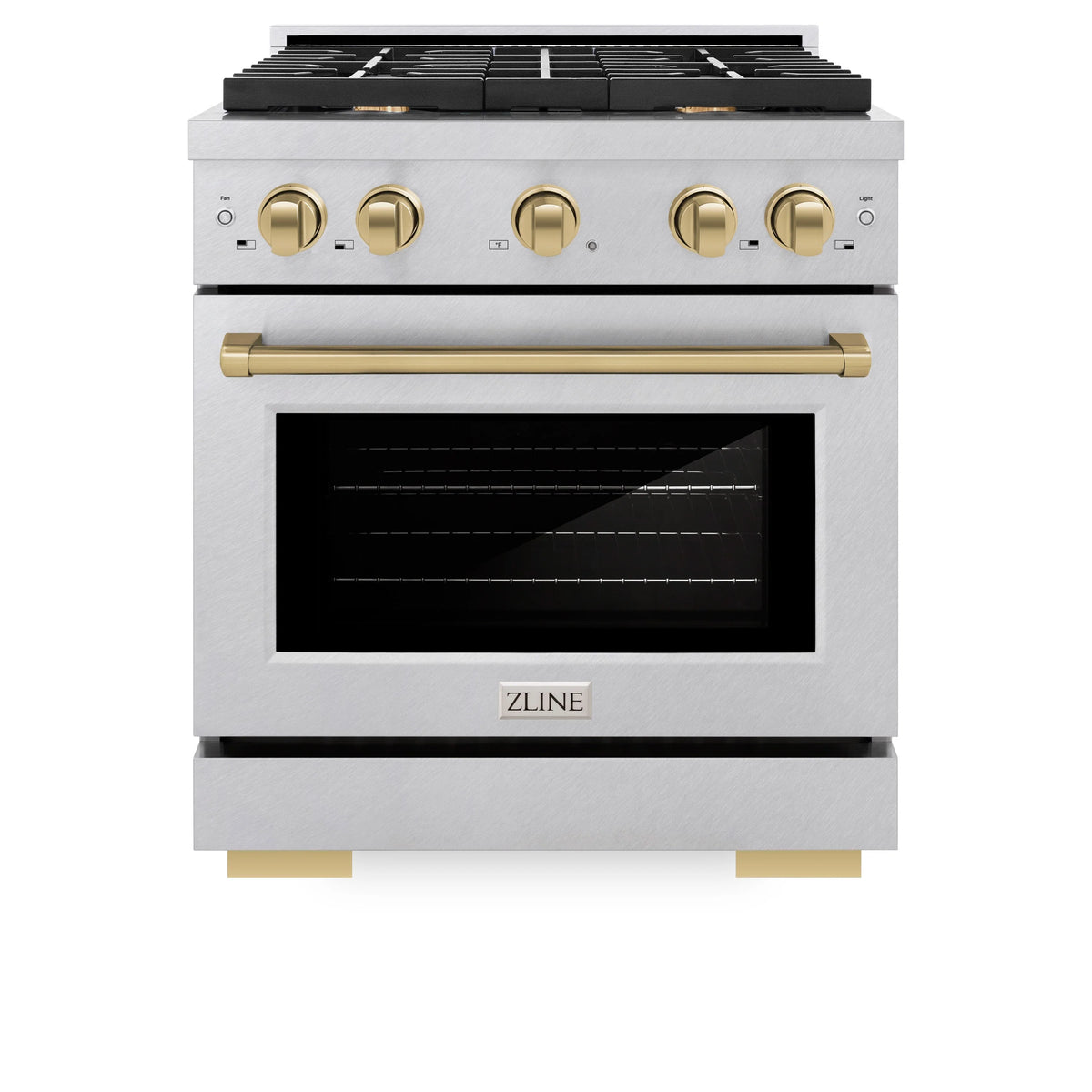 ZLINE - Autograph Edition 30 in. 4.2 cu. ft. Paramount Dual Fuel Range with 4 Burner Gas Cooktop and Electric Convection Oven in Satin Stainless Steel with Champagne Bronze Accents