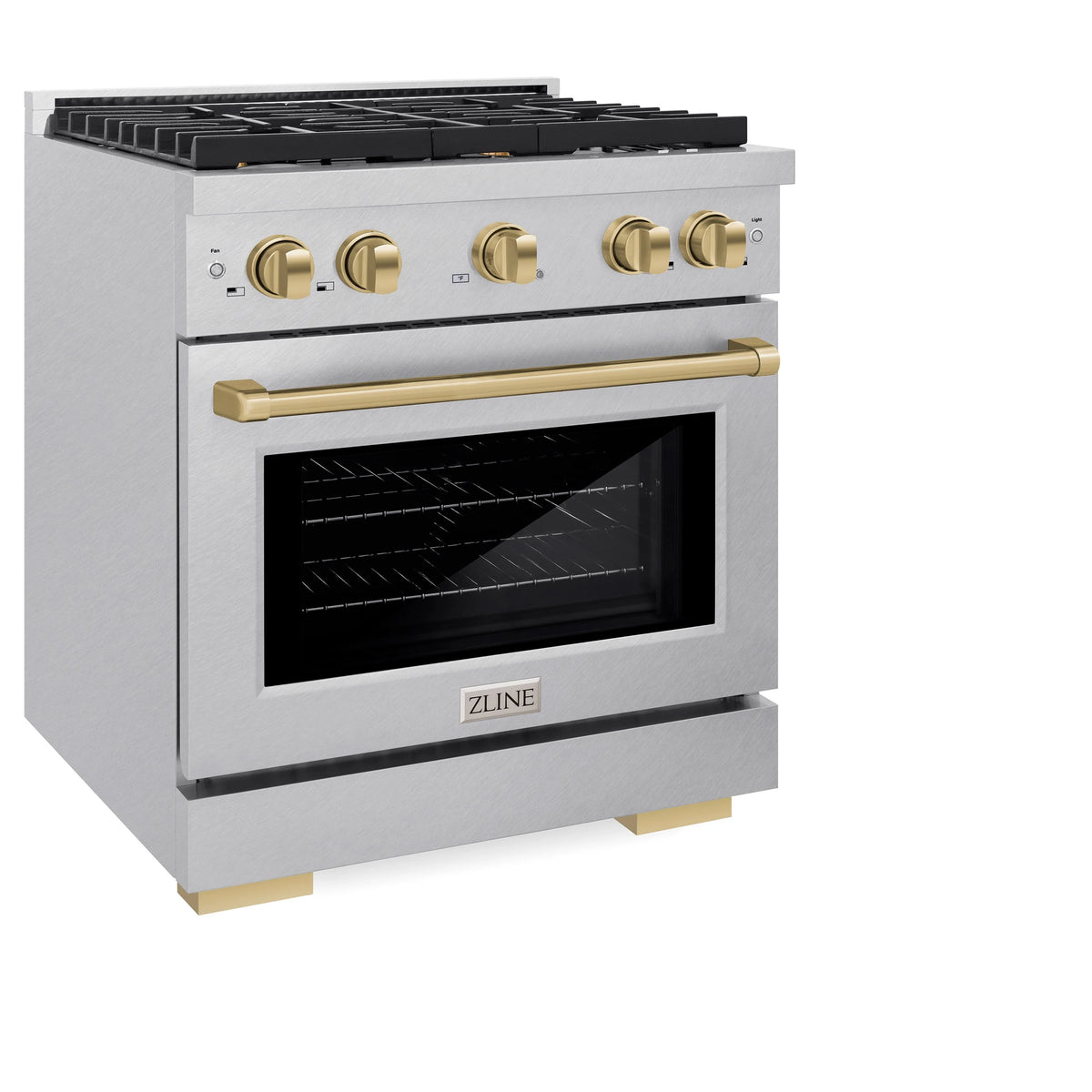 ZLINE - Autograph Edition 30 in. 4.2 cu. ft. Paramount Dual Fuel Range with 4 Burner Gas Cooktop and Electric Convection Oven in Satin Stainless Steel with Champagne Bronze Accents