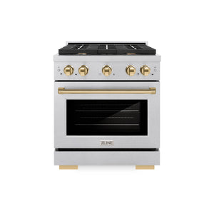 ZLINE - Autograph Edition 30 in. 4.2 cu. ft. Paramount Dual Fuel Range with 4 Burner Gas Cooktop and Electric Convection Oven in Satin Stainless Steel with Polished Gold Accents