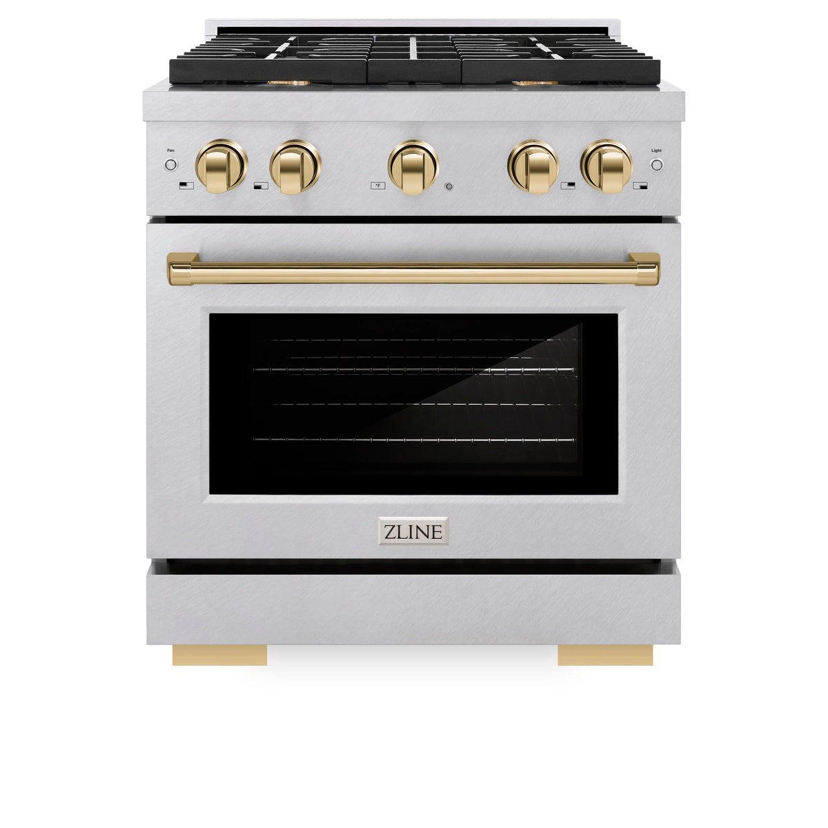 ZLINE - Autograph Edition 30 in. 4.2 cu. ft. Paramount Dual Fuel Range with 4 Burner Gas Cooktop and Electric Convection Oven in Satin Stainless Steel with Polished Gold Accents