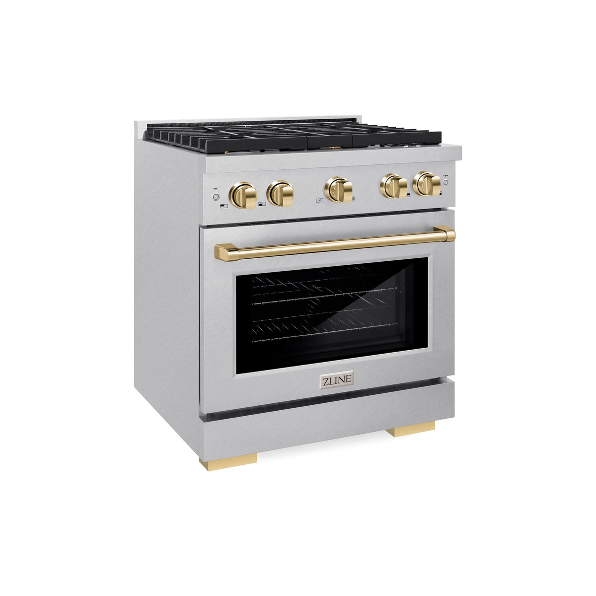 ZLINE - Autograph Edition 30 in. 4.2 cu. ft. Paramount Dual Fuel Range with 4 Burner Gas Cooktop and Electric Convection Oven in Satin Stainless Steel with Polished Gold Accents