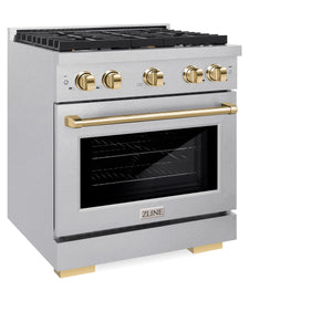 ZLINE - Autograph Edition 30 in. 4.2 cu. ft. Paramount Dual Fuel Range with 4 Burner Gas Cooktop and Electric Convection Oven in Satin Stainless Steel with Polished Gold Accents
