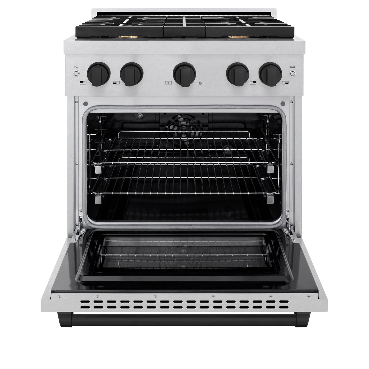 ZLINE - Autograph Edition 30 in. 4.2 cu. ft. Paramount Dual Fuel Range with 4 Burner Gas Cooktop and Electric Convection Oven in Satin Stainless Steel with Matte Black Accents