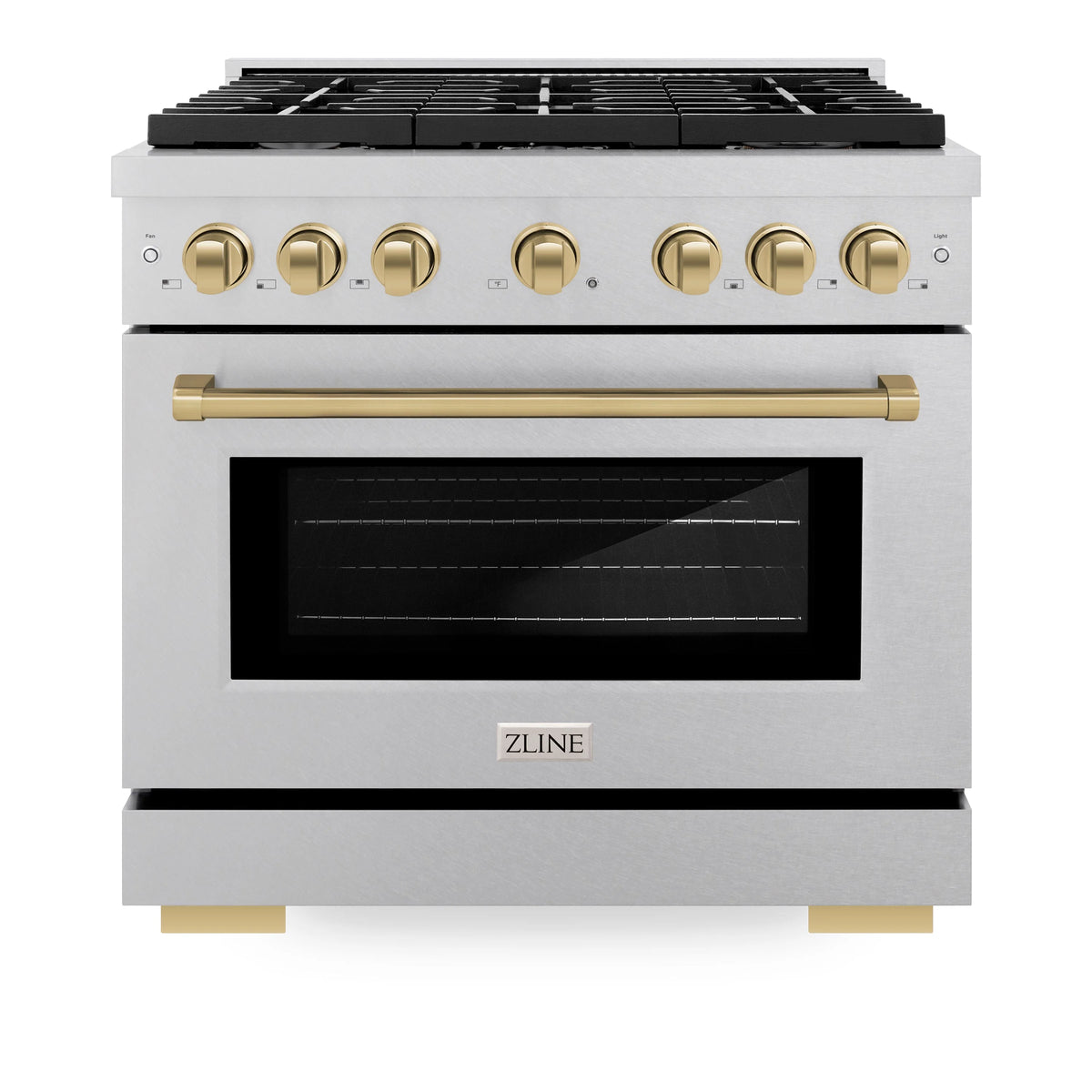 ZLINE - Autograph Edition 36 in. 5.2 cu. ft. Paramount Dual Fuel Range with 6 Burner Gas Cooktop and Electric Convection Oven in Satin Stainless Steel with Champagne Bronze Accents