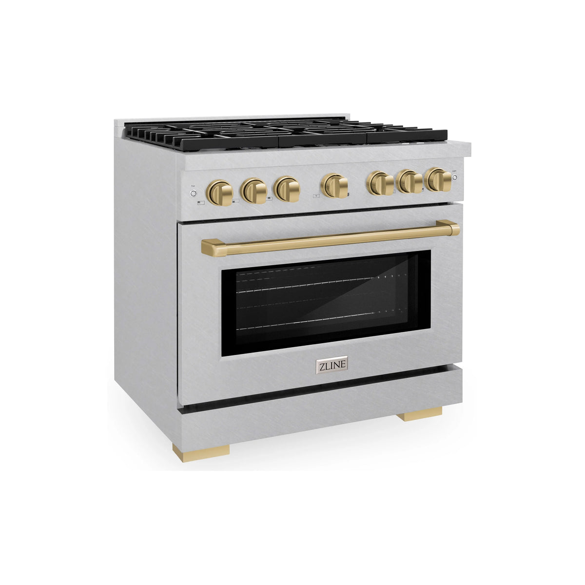 ZLINE - Autograph Edition 36 in. 5.2 cu. ft. Paramount Dual Fuel Range with 6 Burner Gas Cooktop and Electric Convection Oven in Satin Stainless Steel with Champagne Bronze Accents