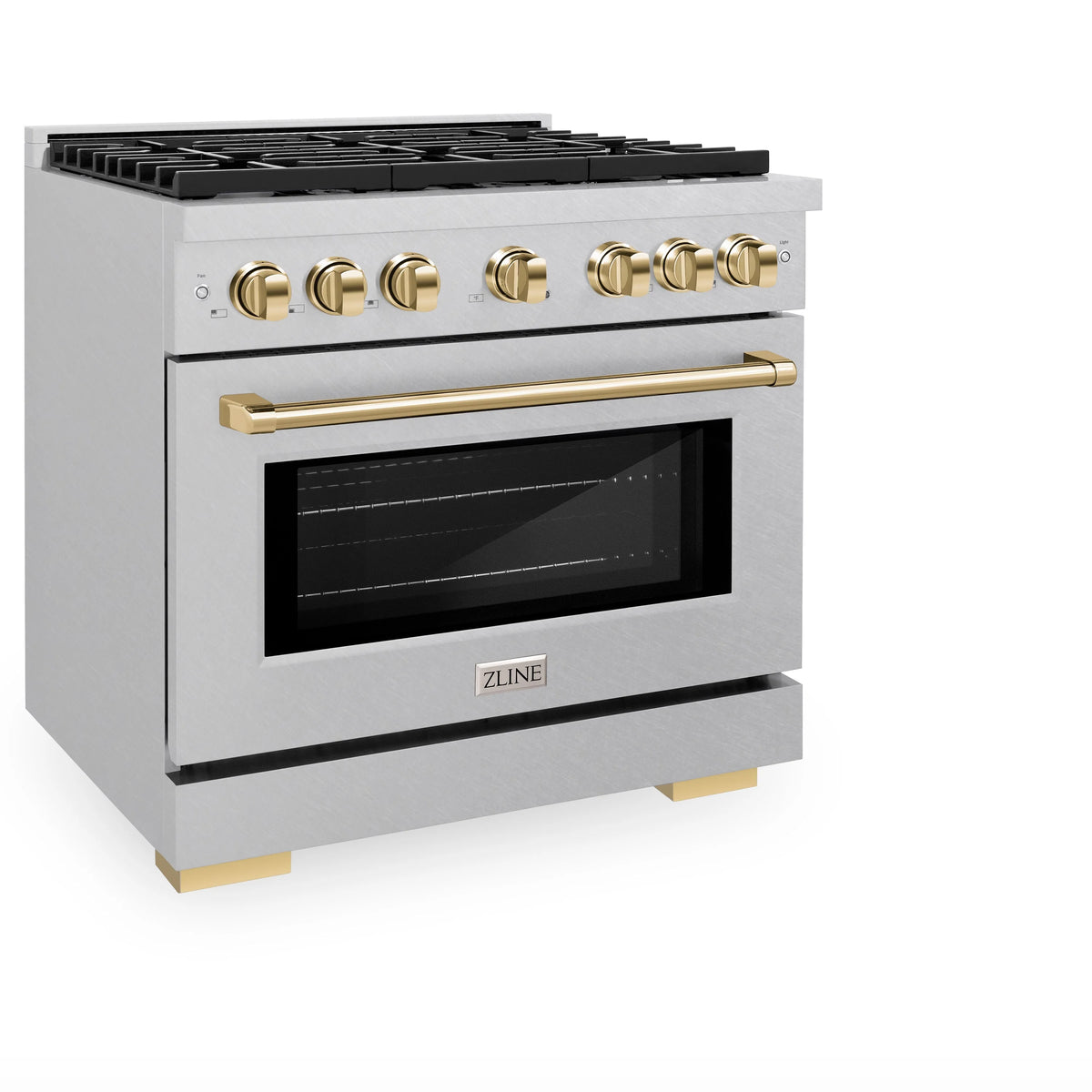 ZLINE - Autograph Edition 36 in. 5.2 cu. ft. Paramount Dual Fuel Range with 6 Burner Gas Cooktop and Electric Convection Oven in Satin Stainless Steel with Polished Gold Accents