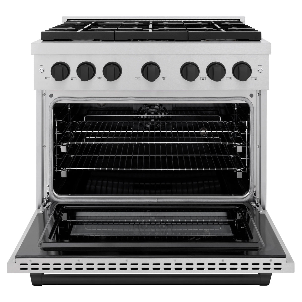 ZLINE - Autograph Edition 36 in. 5.2 cu. ft. Paramount Dual Fuel Range with 6 Burner Gas Cooktop and Electric Convection Oven in Satin Stainless Steel with Matte Black Accents