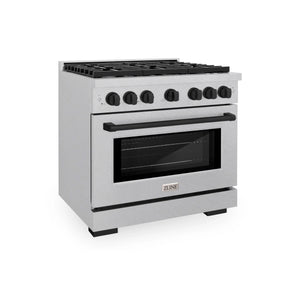 ZLINE - Autograph Edition 36 in. 5.2 cu. ft. Paramount Dual Fuel Range with 6 Burner Gas Cooktop and Electric Convection Oven in Satin Stainless Steel with Matte Black Accents