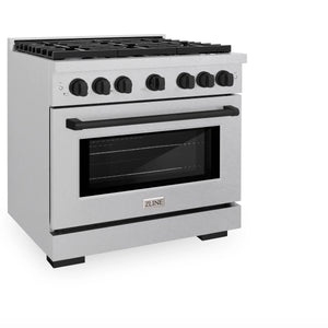 ZLINE - Autograph Edition 36 in. 5.2 cu. ft. Paramount Dual Fuel Range with 6 Burner Gas Cooktop and Electric Convection Oven in Satin Stainless Steel with Matte Black Accents