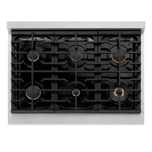 ZLINE - Autograph Edition 36 in. 5.2 cu. ft. Paramount Dual Fuel Range with 6 Burner Gas Cooktop and Electric Convection Oven in Satin Stainless Steel with Matte Black Accents