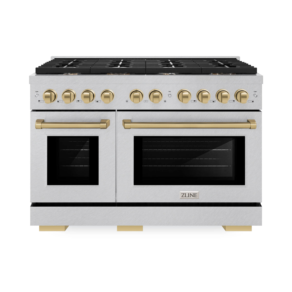 ZLINE - Autograph Edition 48 in. 6.7 cu. ft. Paramount Double Oven Dual Fuel Range with 8 Burner Gas Cooktop in Satin Stainless Steel and Champagne Bronze Accents