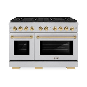 ZLINE - Autograph Edition 48 in. 6.7 cu. ft. Paramount Double Oven Dual Fuel Range with 8 Burner Gas Cooktop in Satin Stainless Steel and Polished Gold Accents