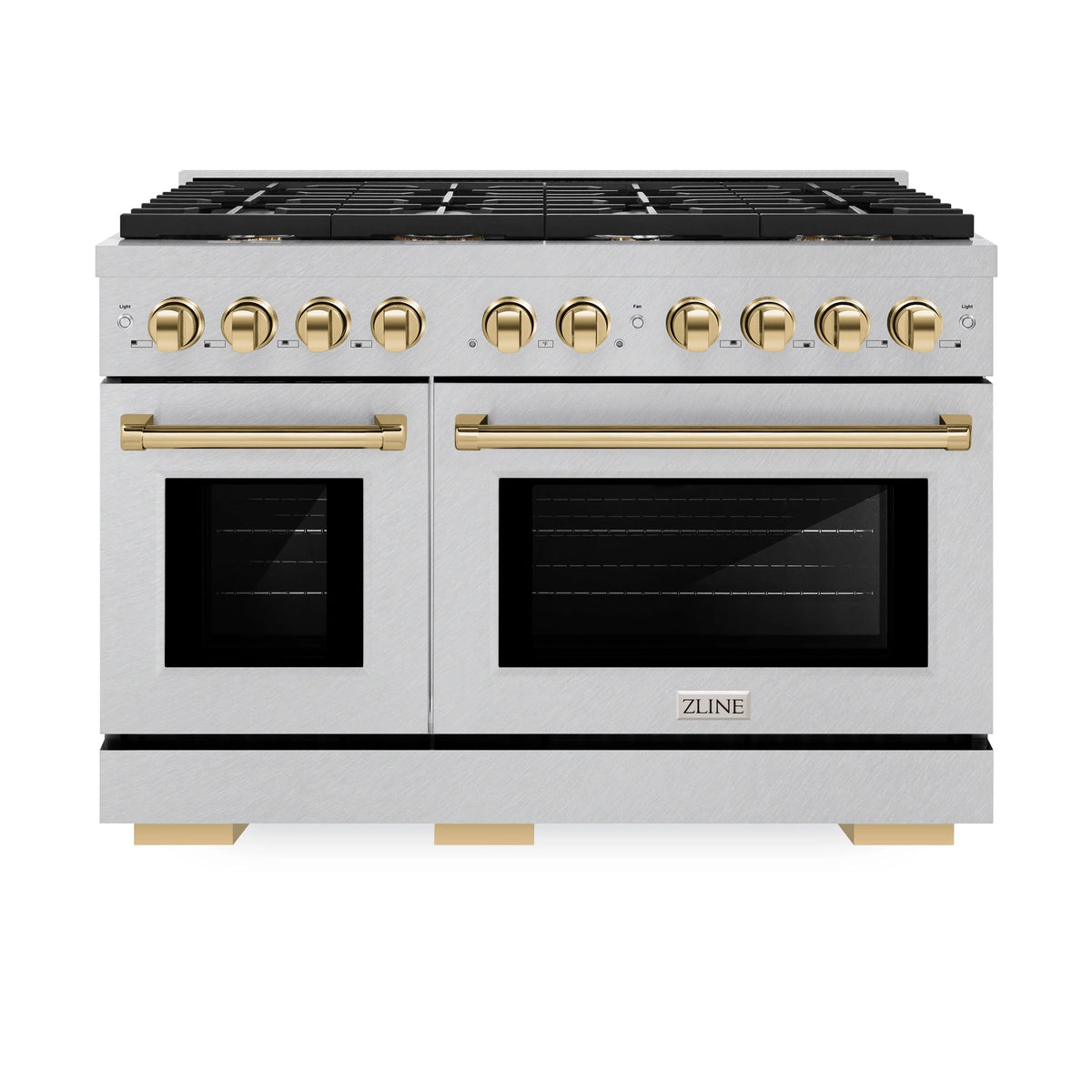 ZLINE - Autograph Edition 48 in. 6.7 cu. ft. Paramount Double Oven Dual Fuel Range with 8 Burner Gas Cooktop in Satin Stainless Steel and Polished Gold Accents