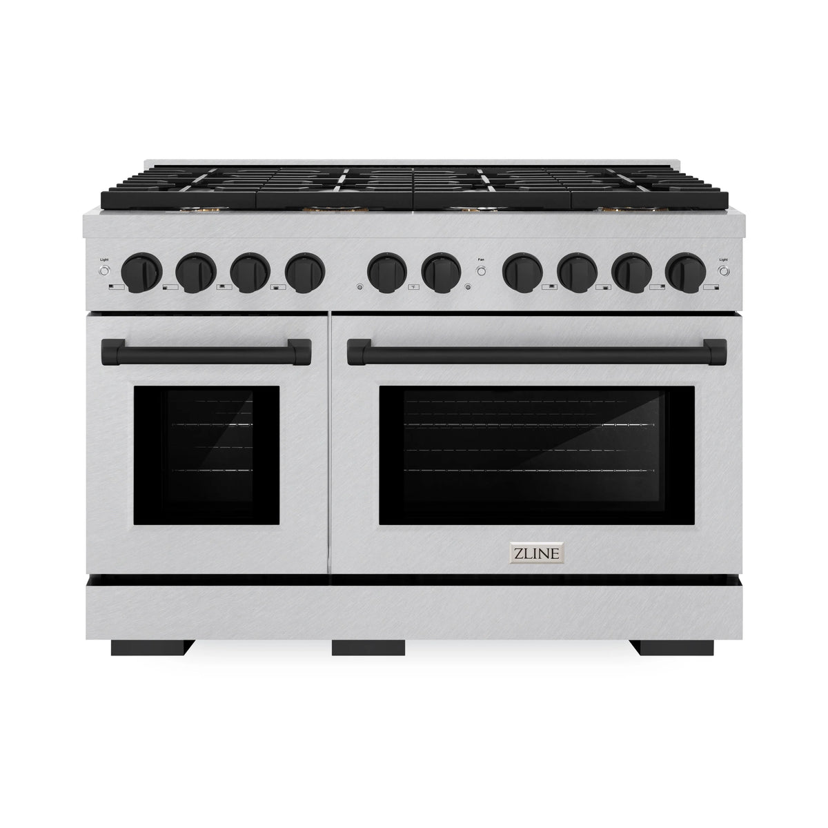 ZLINE - Autograph Edition 48 in. 6.7 cu. ft. Paramount Double Oven Dual Fuel Range with 8 Burner Gas Cooktop in Satin Stainless Steel and Matte Black Accents