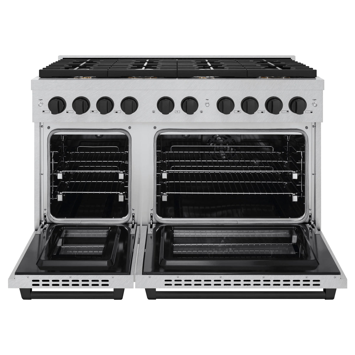 ZLINE - Autograph Edition 48 in. 6.7 cu. ft. Paramount Double Oven Dual Fuel Range with 8 Burner Gas Cooktop in Satin Stainless Steel and Matte Black Accents