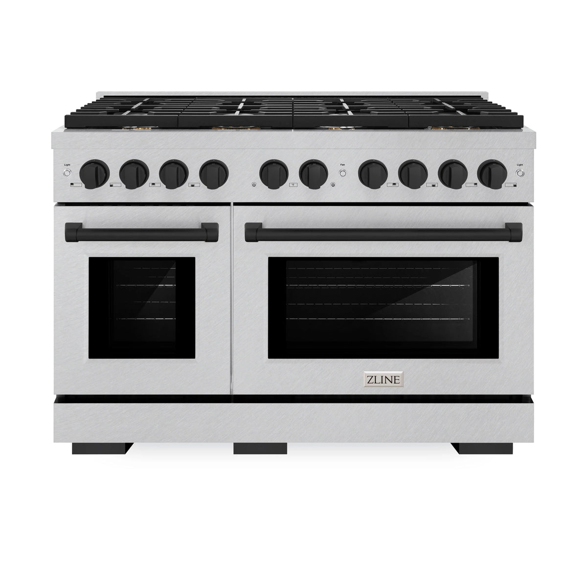 ZLINE - Autograph Edition 48 in. 6.7 cu. ft. Paramount Double Oven Dual Fuel Range with 8 Burner Gas Cooktop in Satin Stainless Steel and Matte Black Accents