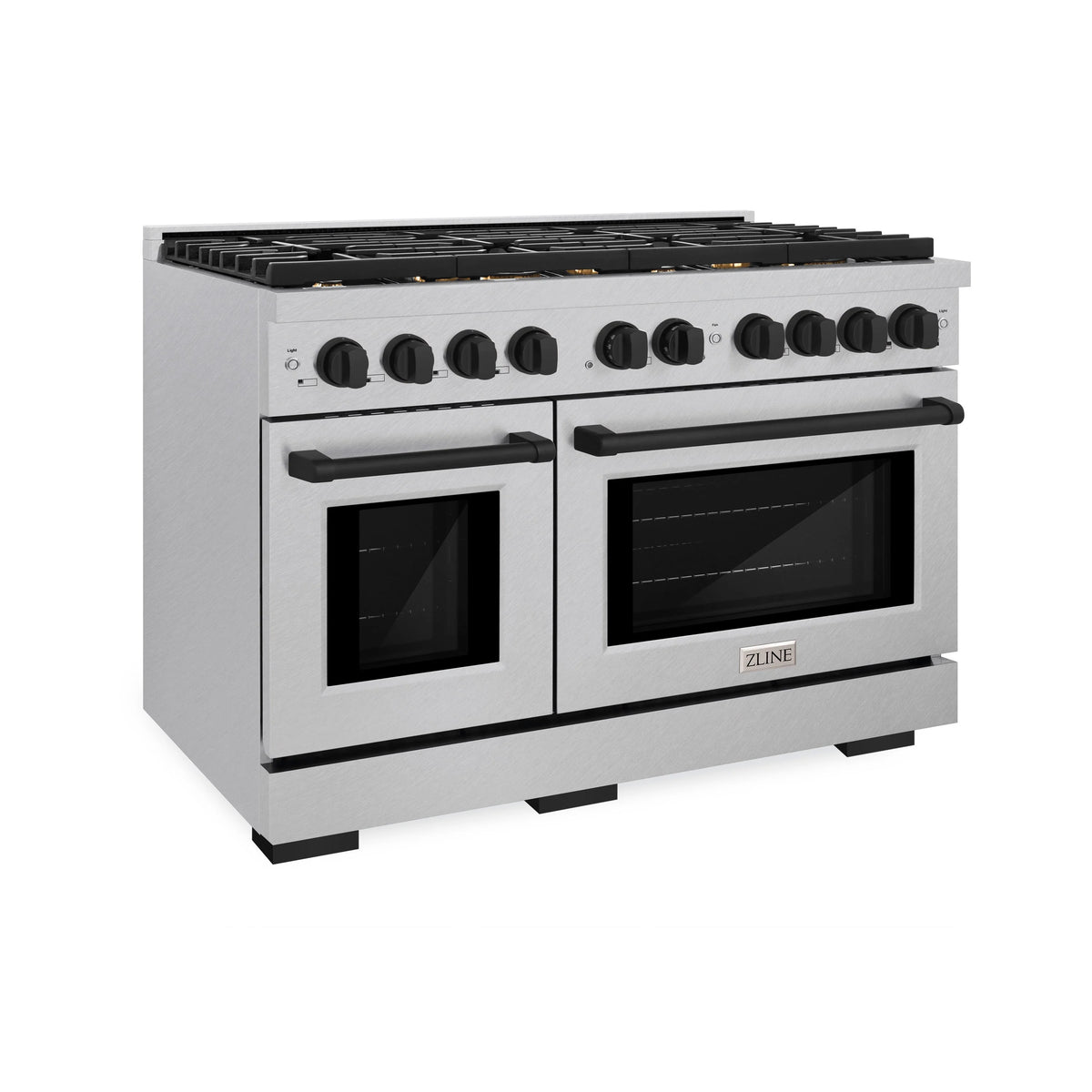 ZLINE - Autograph Edition 48 in. 6.7 cu. ft. Paramount Double Oven Dual Fuel Range with 8 Burner Gas Cooktop in Satin Stainless Steel and Matte Black Accents