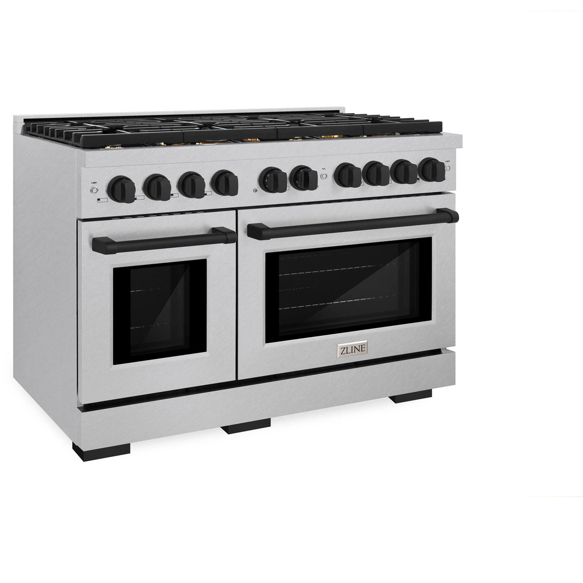 ZLINE - Autograph Edition 48 in. 6.7 cu. ft. Paramount Double Oven Dual Fuel Range with 8 Burner Gas Cooktop in Satin Stainless Steel and Matte Black Accents