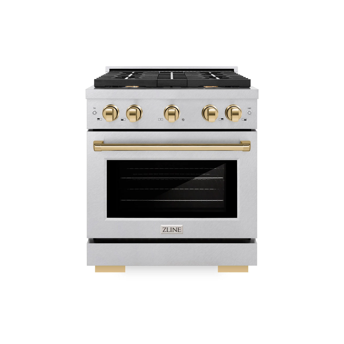 ZLINE - Autograph Edition 30 in. 4.2 cu. ft. Paramount Gas Range with 4 Burner Cooktop and Convection Gas Oven in Satin Stainless Steel and Polished Gold Accents