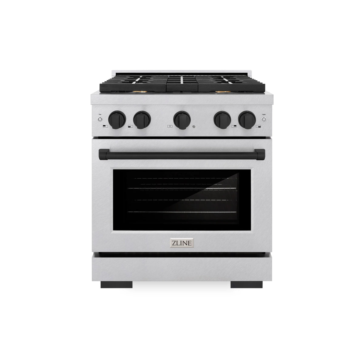 ZLINE - Autograph Edition 30 in. 4.2 cu. ft. Paramount Gas Range with 4 Burner Cooktop and Convection Gas Oven in Satin Stainless Steel and Matte Black Accents
