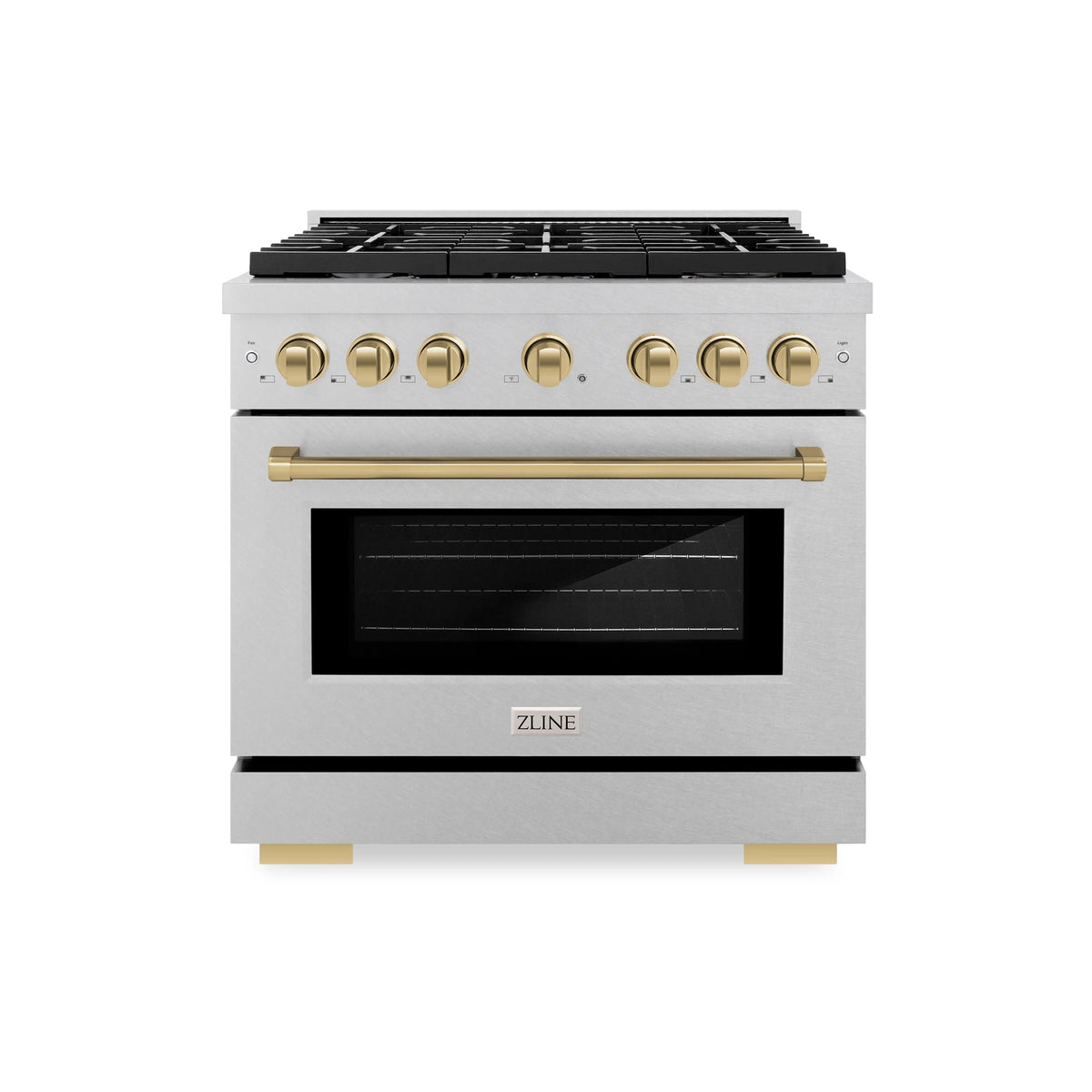 ZLINE - Autograph Edition 36 in. 5.2 cu. ft. Paramount Gas Range with 6 Burner Cooktop and Convection Gas Oven in Satin Stainless Steel and Champagne Bronze Accents