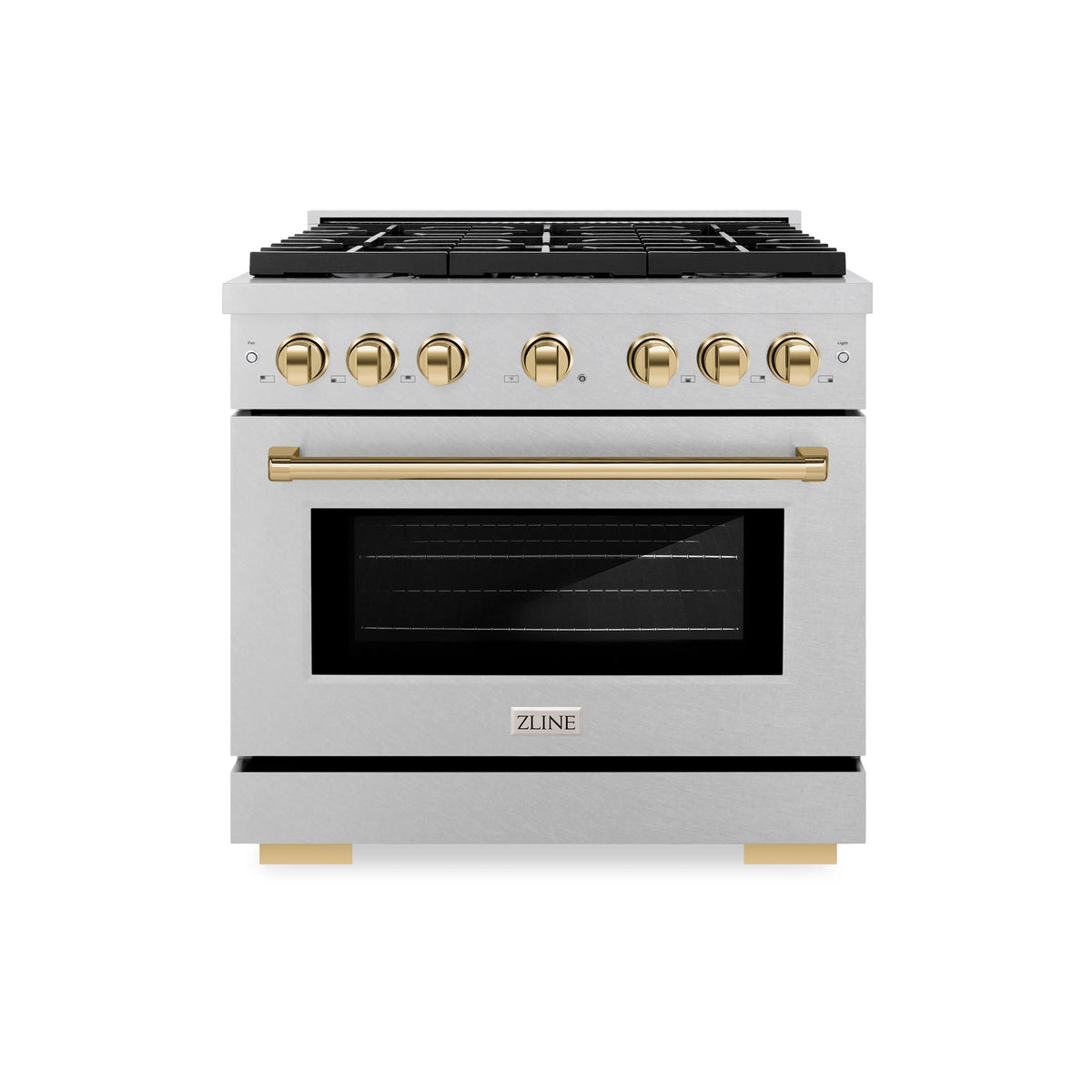 ZLINE - Autograph Edition 36 in. 5.2 cu. ft. Paramount Gas Range with 6 Burner Cooktop and Convection Gas Oven in Satin Stainless Steel and Polished Gold Accents