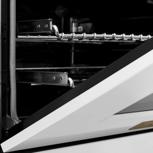 ZLINE - Autograph Edition 30 in. 4.0 cu. ft. Legacy Dual Fuel Range with 4 Burner Gas Cooktop and Electric Convection Oven in Satin Stainless Steel with White Matte Door and Champagne Bronze Accents