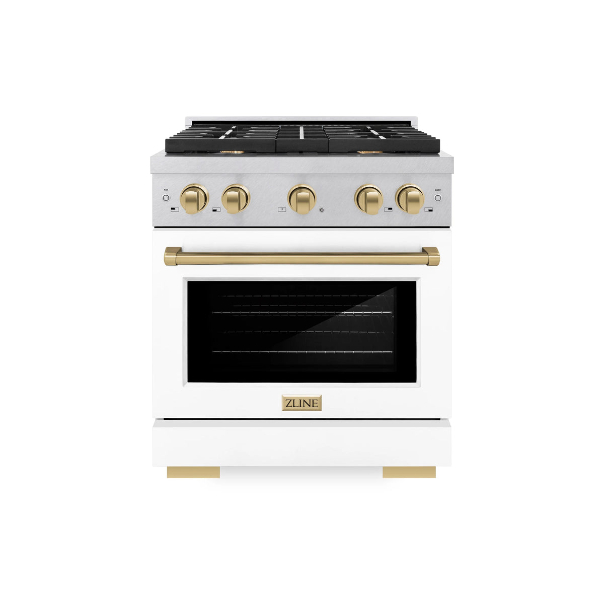 ZLINE - Autograph Edition 30 in. 4.2 cu. ft. Paramount Dual Fuel Range with 4 Burner Gas Cooktop and Electric Convection Oven in Satin Stainless Steel with White Matte Door and Champagne Bronze Accents