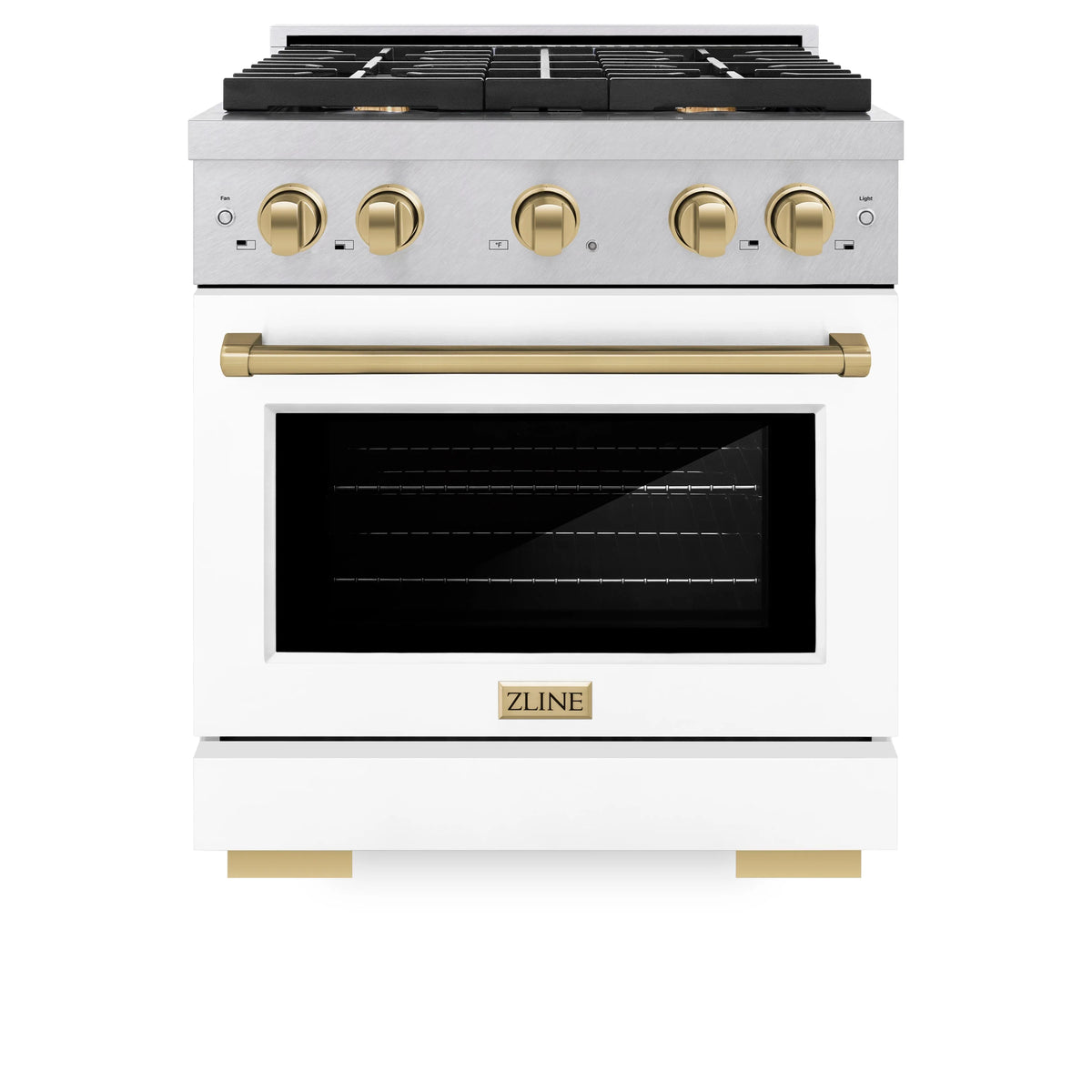 ZLINE - Autograph Edition 30 in. 4.2 cu. ft. Paramount Dual Fuel Range with 4 Burner Gas Cooktop and Electric Convection Oven in Satin Stainless Steel with White Matte Door and Champagne Bronze Accents