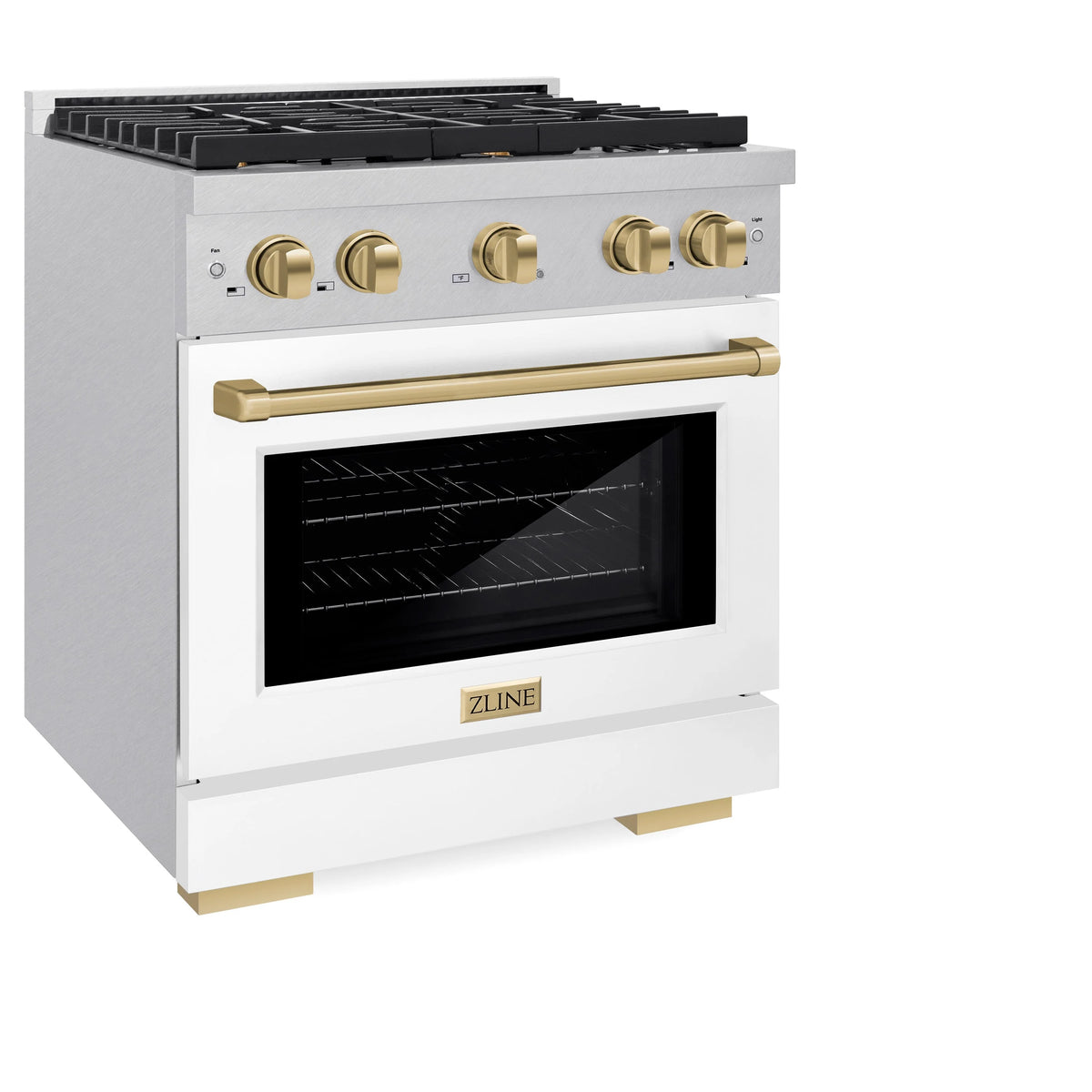 ZLINE - Autograph Edition 30 in. 4.2 cu. ft. Paramount Dual Fuel Range with 4 Burner Gas Cooktop and Electric Convection Oven in Satin Stainless Steel with White Matte Door and Champagne Bronze Accents