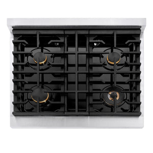 ZLINE - Autograph Edition 30 in. 4.2 cu. ft. Paramount Dual Fuel Range with 4 Burner Gas Cooktop and Electric Convection Oven in Satin Stainless Steel with White Matte Door and Champagne Bronze Accents