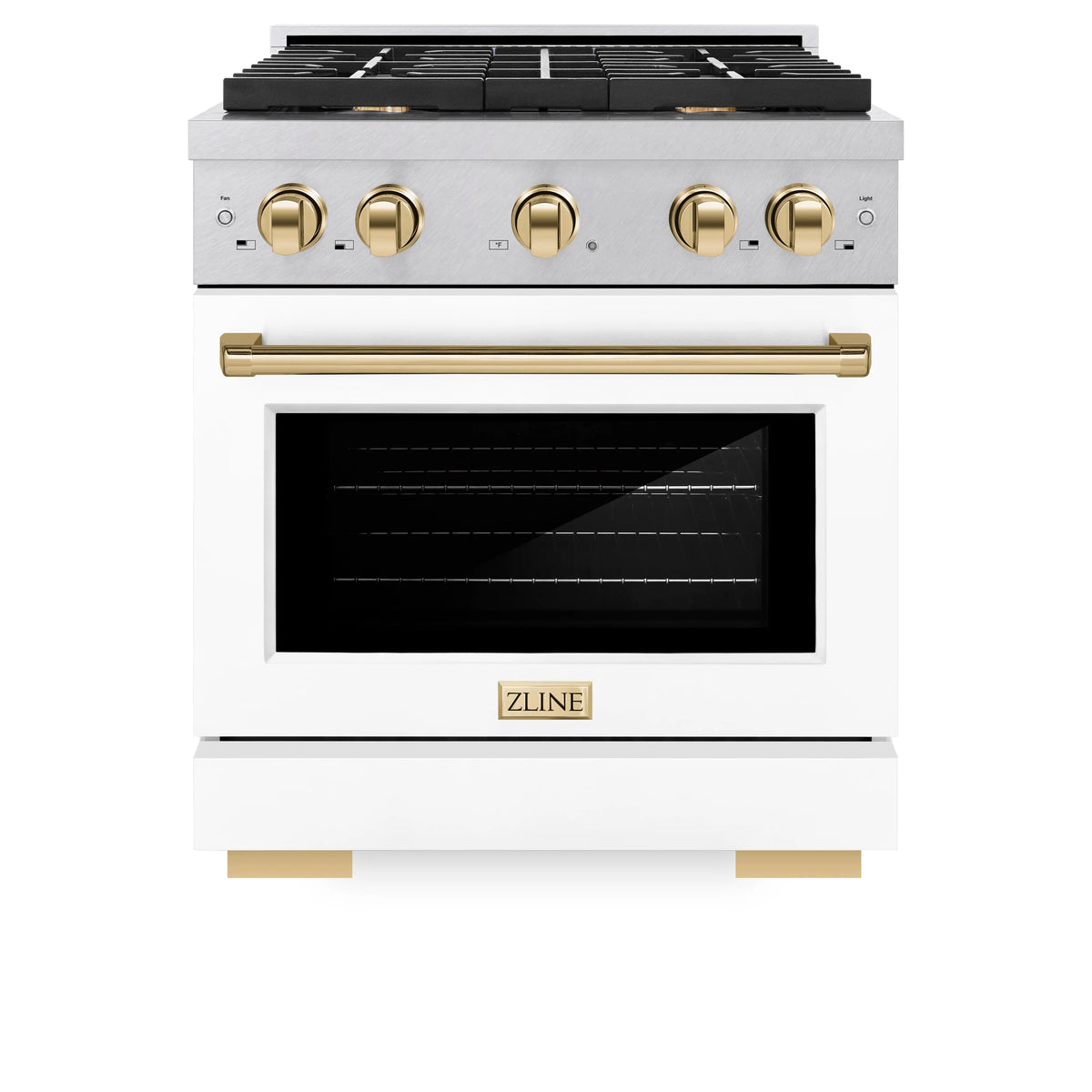 ZLINE - Autograph Edition 30 in. 4.2 cu. ft. Paramount Dual Fuel Range with 4 Burner Gas Cooktop and Electric Convection Oven in Satin Stainless Steel with White Matte Door and Polished Gold Accents