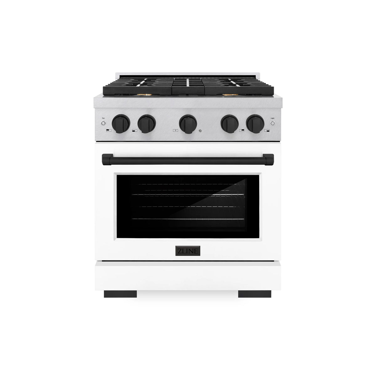 ZLINE - Autograph Edition 30 in. 4.2 cu. ft. Paramount Dual Fuel Range with 4 Burner Gas Cooktop and Electric Convection Oven in Satin Stainless Steel with White Matte Door and Matte Black Accents