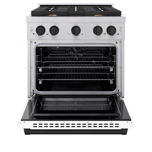 ZLINE - Autograph Edition 30 in. 4.2 cu. ft. Paramount Dual Fuel Range with 4 Burner Gas Cooktop and Electric Convection Oven in Satin Stainless Steel with White Matte Door and Matte Black Accents