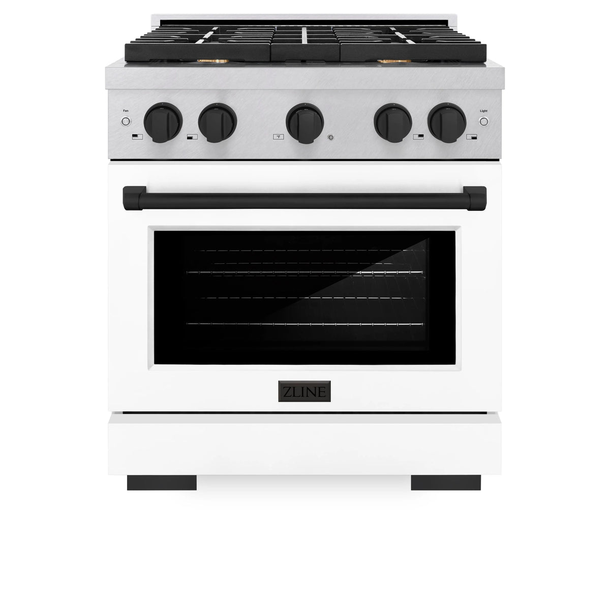 ZLINE - Autograph Edition 30 in. 4.2 cu. ft. Paramount Dual Fuel Range with 4 Burner Gas Cooktop and Electric Convection Oven in Satin Stainless Steel with White Matte Door and Matte Black Accents