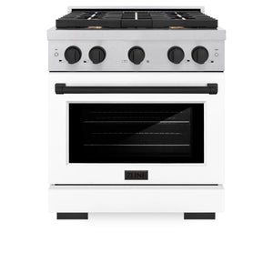 ZLINE - Autograph Edition 30 in. 4.2 cu. ft. Paramount Dual Fuel Range with 4 Burner Gas Cooktop and Electric Convection Oven in Satin Stainless Steel with White Matte Door and Matte Black Accents
