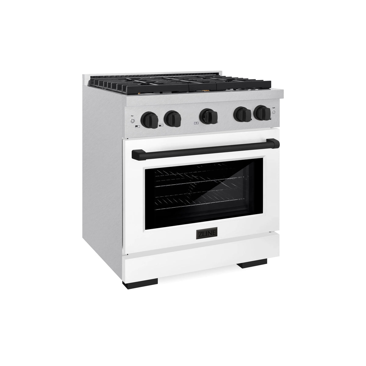 ZLINE - Autograph Edition 30 in. 4.2 cu. ft. Paramount Dual Fuel Range with 4 Burner Gas Cooktop and Electric Convection Oven in Satin Stainless Steel with White Matte Door and Matte Black Accents