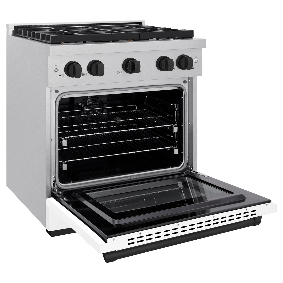 ZLINE - Autograph Edition 30 in. 4.2 cu. ft. Paramount Dual Fuel Range with 4 Burner Gas Cooktop and Electric Convection Oven in Satin Stainless Steel with White Matte Door and Matte Black Accents