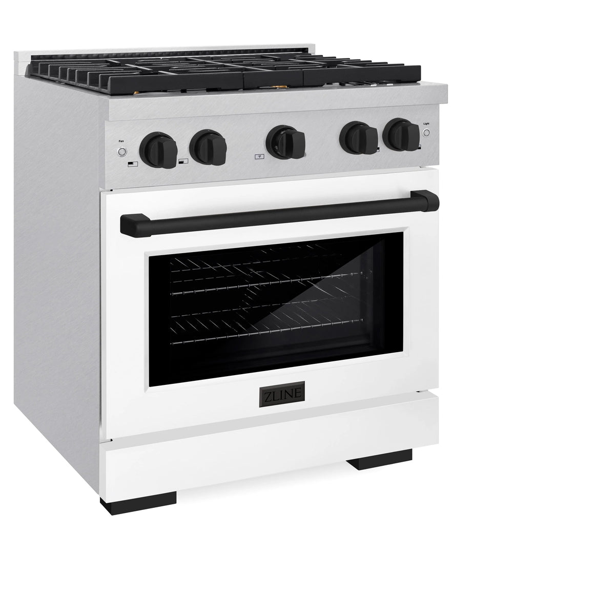ZLINE - Autograph Edition 30 in. 4.2 cu. ft. Paramount Dual Fuel Range with 4 Burner Gas Cooktop and Electric Convection Oven in Satin Stainless Steel with White Matte Door and Matte Black Accents
