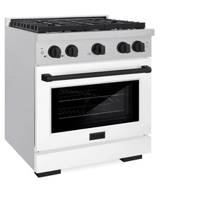 ZLINE - Autograph Edition 30 in. 4.2 cu. ft. Paramount Dual Fuel Range with 4 Burner Gas Cooktop and Electric Convection Oven in Satin Stainless Steel with White Matte Door and Matte Black Accents