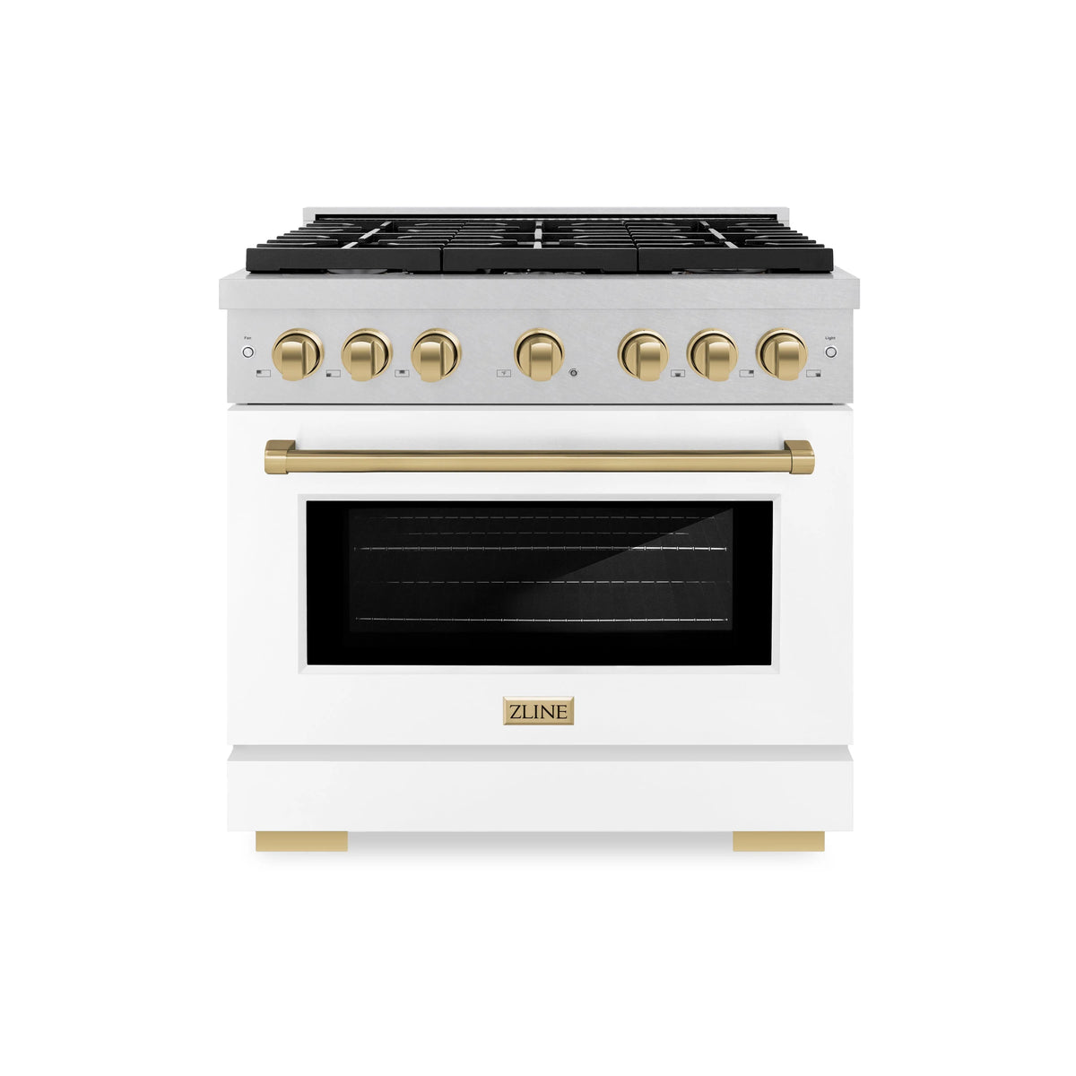 ZLINE - Autograph Edition 36 in. 5.2 cu. ft. Paramount Dual Fuel Range with 6 Burner Gas Cooktop and Electric Convection Oven in Satin Stainless Steel with White Matte Door and Champagne Bronze Accents