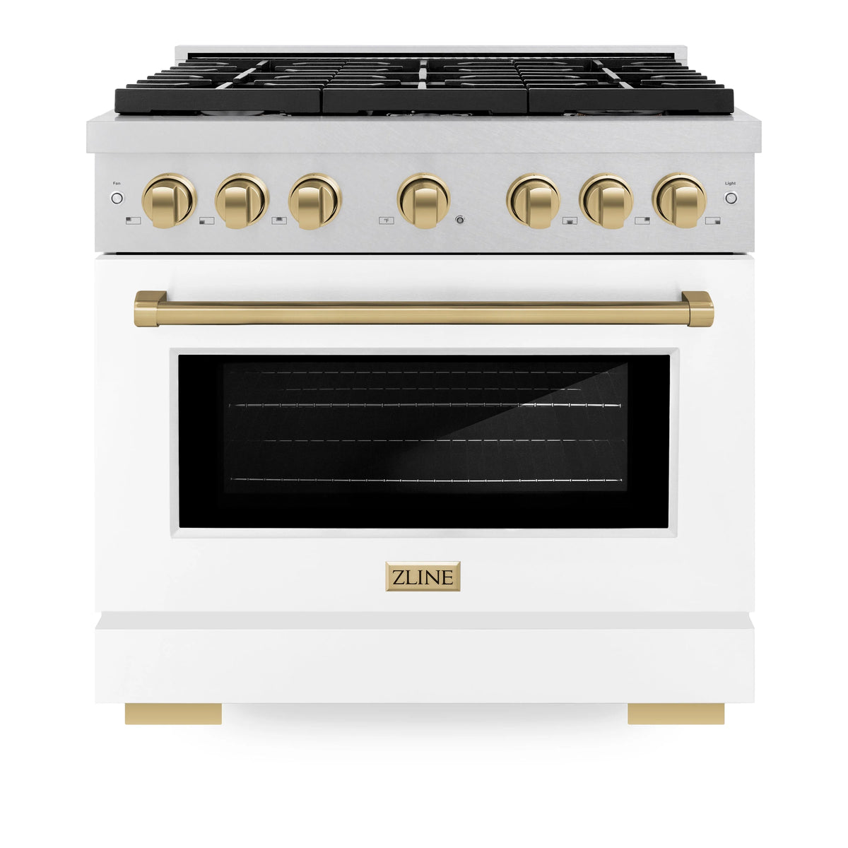 ZLINE - Autograph Edition 36 in. 5.2 cu. ft. Paramount Dual Fuel Range with 6 Burner Gas Cooktop and Electric Convection Oven in Satin Stainless Steel with White Matte Door and Champagne Bronze Accents