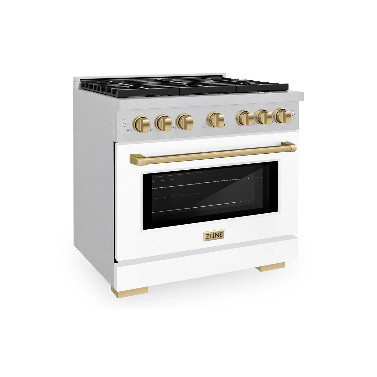 ZLINE - Autograph Edition 36 in. 5.2 cu. ft. Paramount Dual Fuel Range with 6 Burner Gas Cooktop and Electric Convection Oven in Satin Stainless Steel with White Matte Door and Champagne Bronze Accents